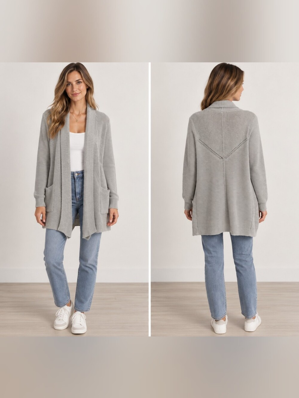 John + Jenn Relaxed Open-Front Cardigan - Gray